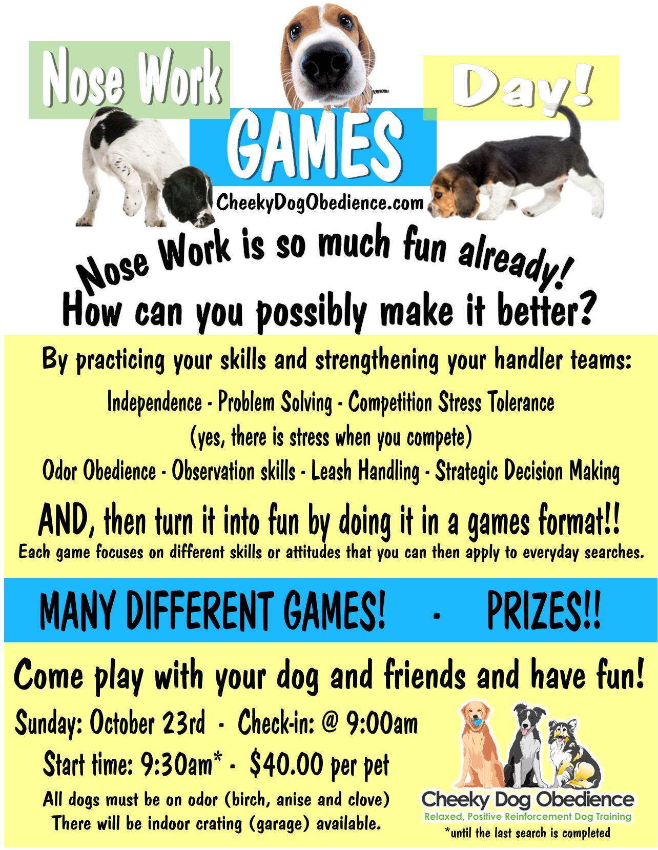 Nose Work Games Day Oct. 23rd. – Cheeky Dog Obedience